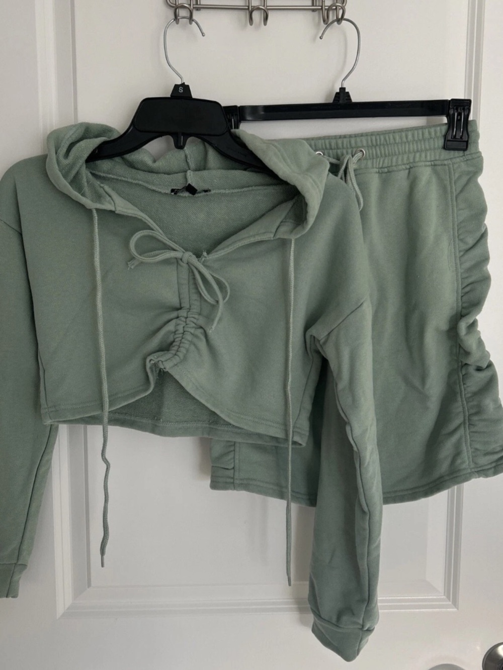 Fashion Nova Sage Green Cropped Hoodie Set with skirt